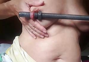 nippleringlover kinky inserting 16mm rod in precedent-setting stretched nipple piercings part1