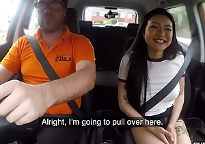 Public Oriental babe car fucked outdoor away from driving tutor