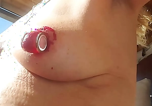 nippleringlover hot nude outdoors peeling huge red-hot painted pierced nipples lock up