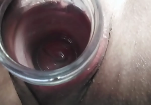 Stretching my vagina with a glass jar