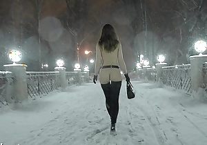Jeny smith naked in snow fall walking through the burg