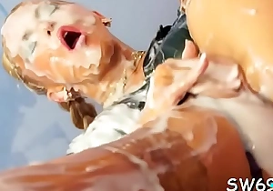 Sexy gloryhole masturbation with babe getting twat all slimy