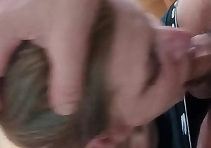 Throat Fucked Cock Slapped Blonde MILF on her Knees Receiving Cum Shot