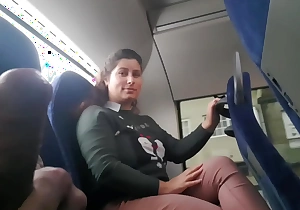 Exhibitionist seduces Milf to Swell up & Jerk his Dick in Bus