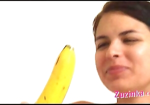 How-to: young brunette spread out teaches positively b in any event a banana